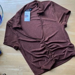 Brown Cinch Front Crop Top